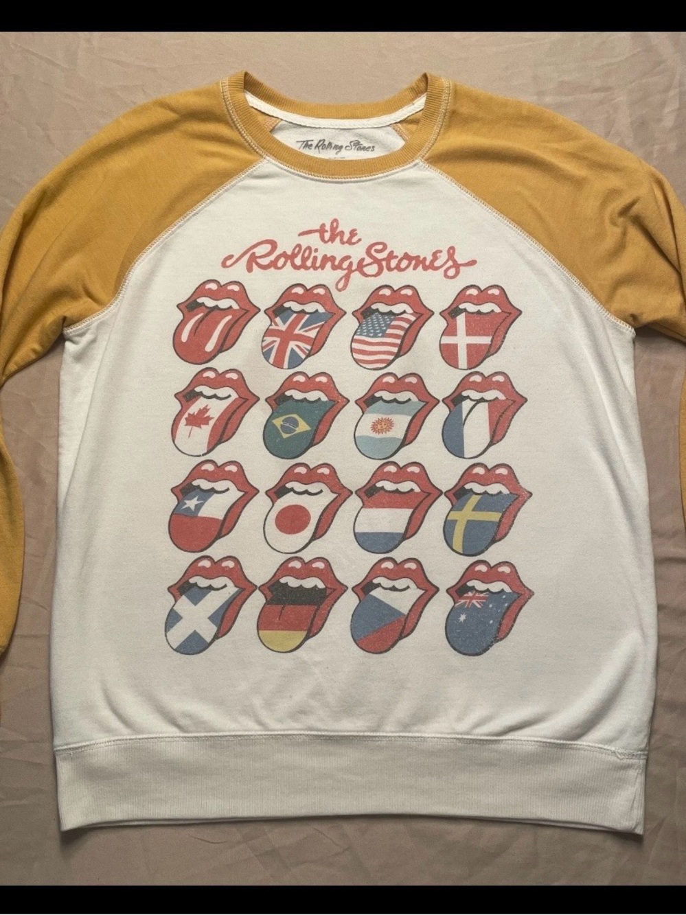 The Rolling Stones White Sweatshirt with Mustard Ragland Trim